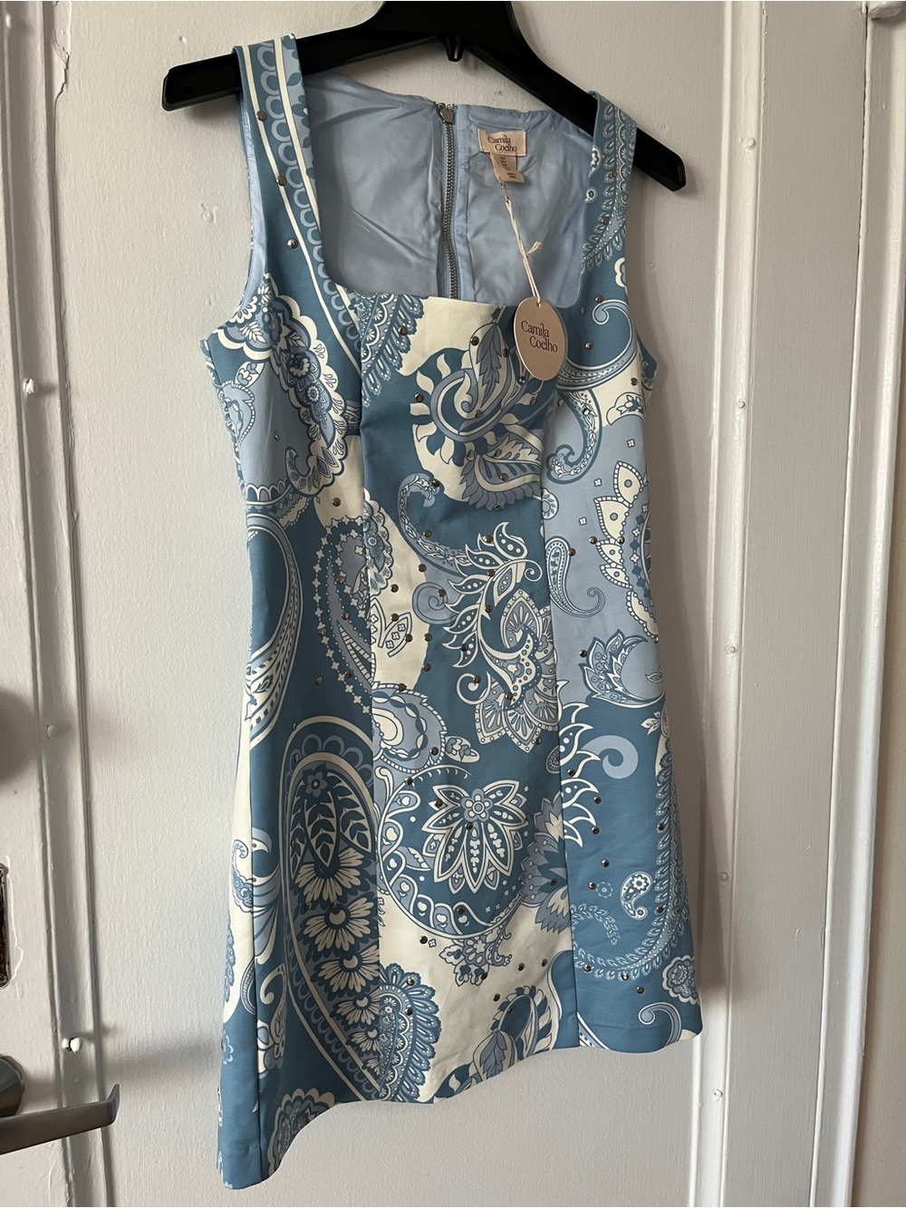 Camila Coelho silver stud blue paisley mini dress - Picture 2 of 6